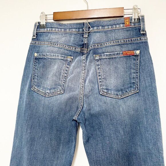 7 For All Mankind Blue Flare Mid Rise Jeans with Distressed Details 25 - Picture 4 of 9